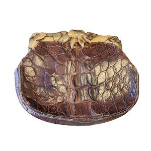 Antique Crocodile & Bakelite Hand Frame Clutch (A2735)